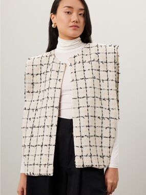 English Factory Cream Tweed Windowpane Vest